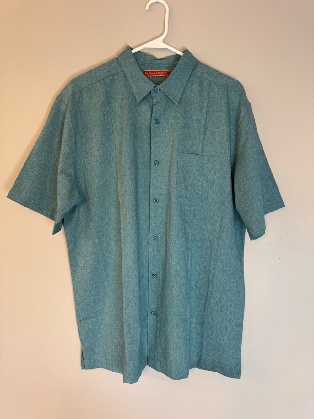 Men’s Havanera Turquoise Short Sleeve Button Up Shirt Large